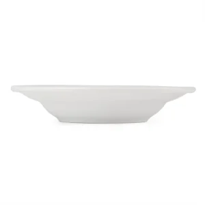 Another side view of a white wide-rim 9" bowl or soup plate available to hire near Barnard Castle