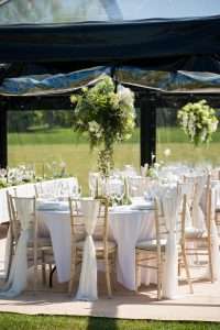 Thorpe Perrow Photoshoot with Countryside Events showing our rustic tables set with limewash chiavari chairs in a banquet style