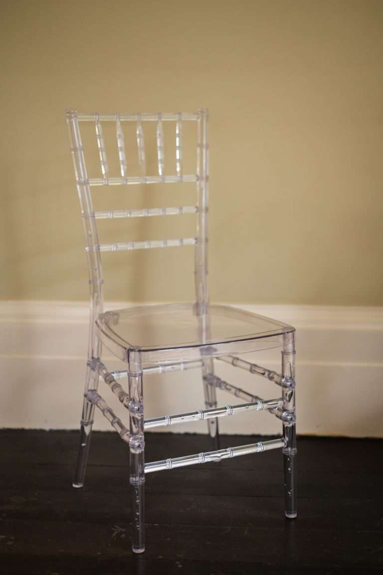 YES Hire's Ice Chiavari, available to hire. A clear chair, ideal for festive events