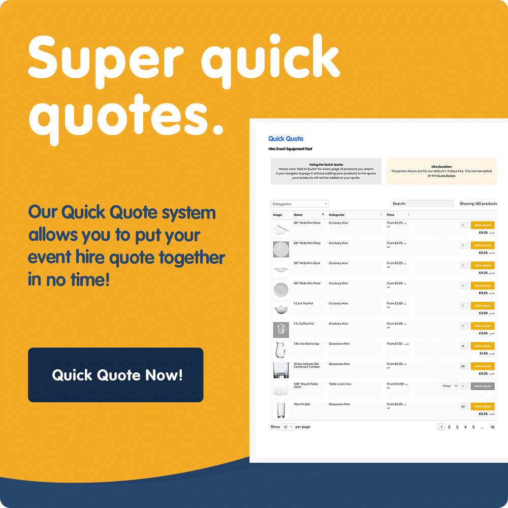 Get an instant hire quote - wedding even hire
