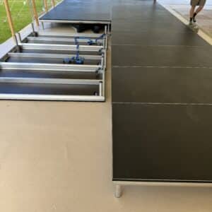 A stage for hire from YES Hire. This is a stage being constructed