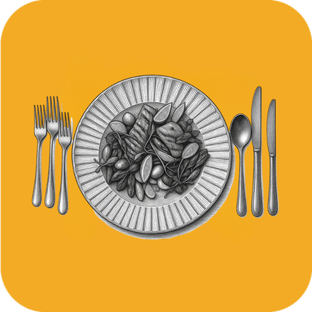 A design showing a plate and cutlery for hire by YES Hire